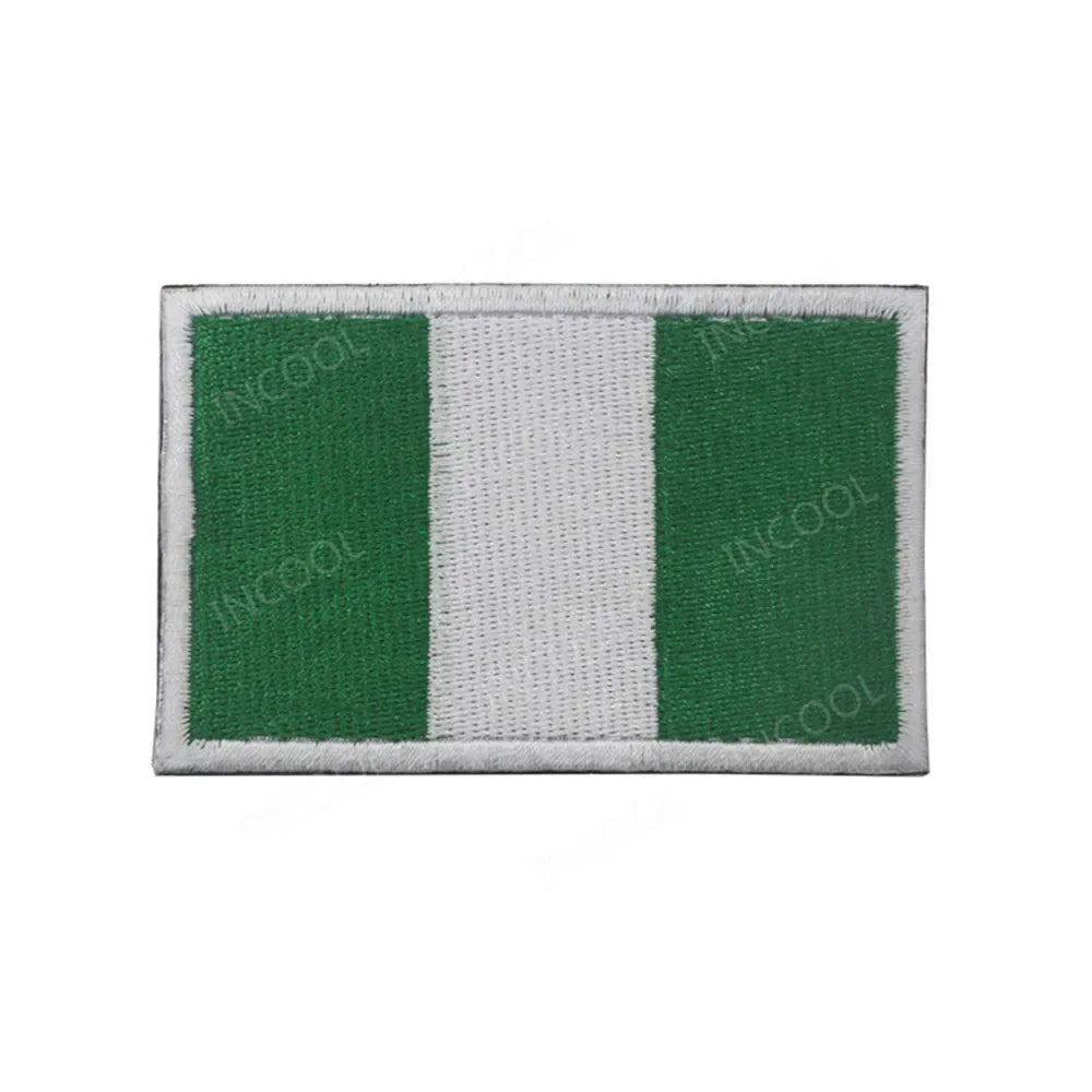 Set of African flags and badges embroidery patches featuring Morocco, Nigeria, Gabon, Libya, and Namibia by MANDOTOS INTERNATIONAL