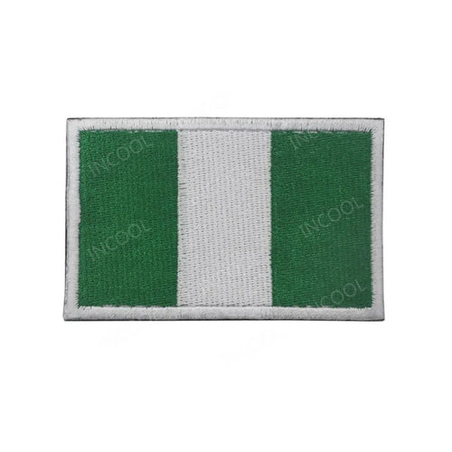 Set of African flags and badges embroidery patches featuring Morocco, Nigeria, Gabon, Libya, and Namibia by MANDOTOS INTERNATIONAL