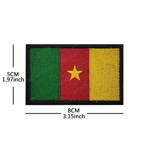 Embroidery patches of African flags and badges including Morocco, Nigeria, Gabon, Libya, Namibia by MANDOTOS INTERNATIONAL.