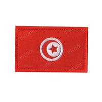 Embroidery patches of African flags including Morocco, Nigeria, Gabon, Libya, and Namibia by MANDOTOS INTERNATIONAL.