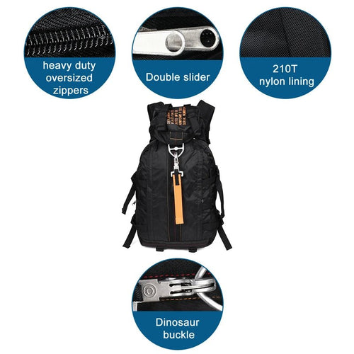 Durable nylon tactical backpack by MANDOTOS INTERNATIONAL with multiple compartments for outdoor hiking and travel adventures.