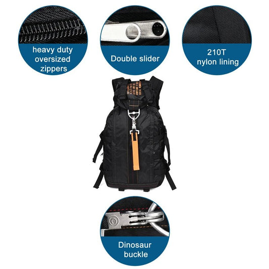 Durable nylon tactical backpack by MANDOTOS INTERNATIONAL with multiple compartments for outdoor hiking and travel adventures.