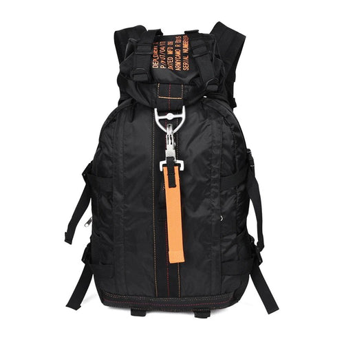Mandotos International nylon tactical backpack with multiple compartments, durable outdoor design, ideal for hiking, travel, and tactical use.
