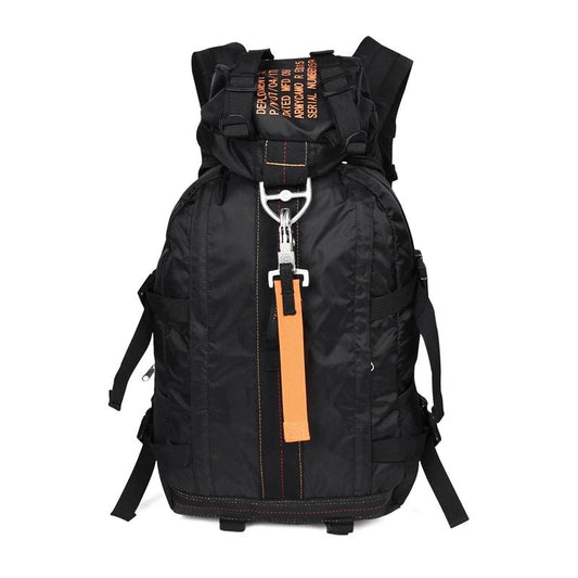 Mandotos International nylon tactical backpack with multiple compartments, durable outdoor design, ideal for hiking, travel, and tactical use.