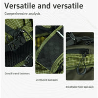 Mandotos International ANMEILU large capacity nylon backpack for mountain camping, hiking, and travel with multiple compartments.
