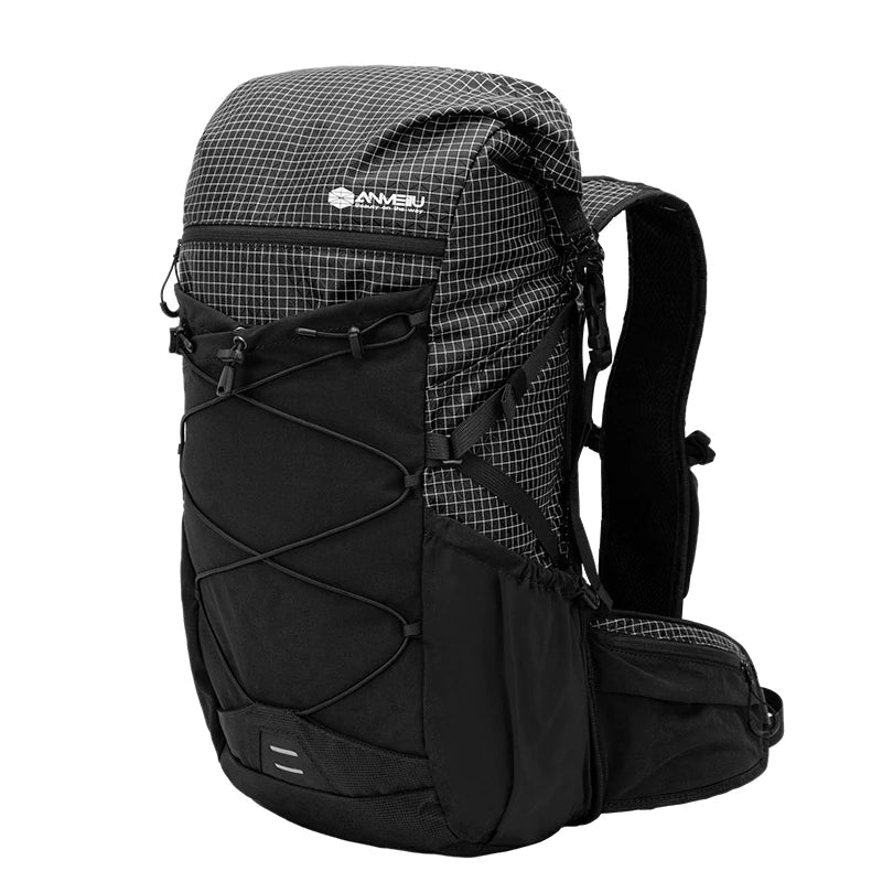 Large capacity nylon backpack for mountain camping, travel, and hiking by MANDOTOS INTERNATIONAL, with multiple compartments and sturdy straps.