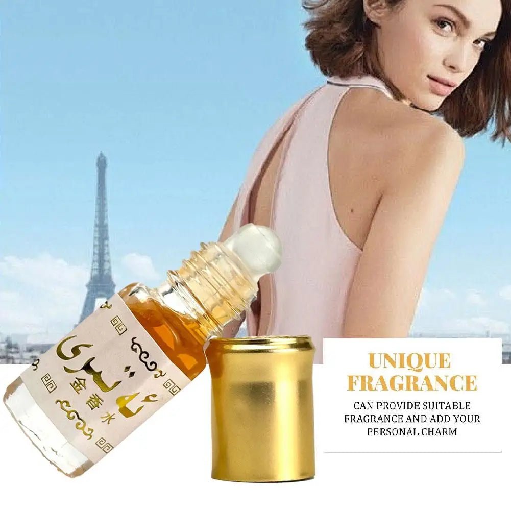 Mandotos International Arabian Gold perfume roll-on for unisex, featuring a long-lasting scent in a sleek bottle.