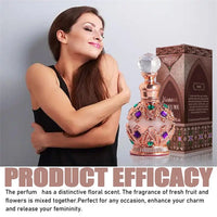 Mandotos International Arabian Rose and Jasmine pheromone perfume for women in a elegant glass bottle with floral accents.