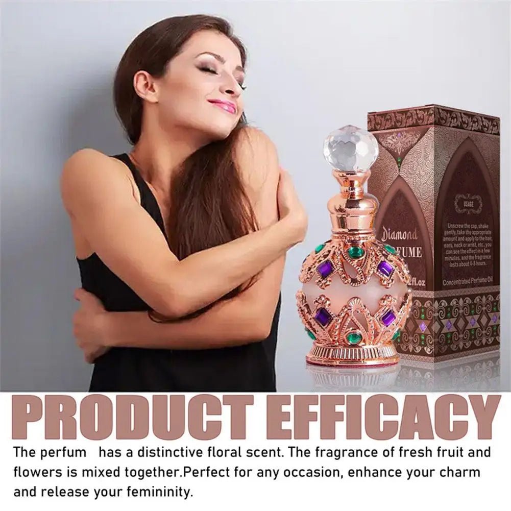 Mandotos International Arabian Rose and Jasmine pheromone perfume for women in a elegant glass bottle with floral accents.