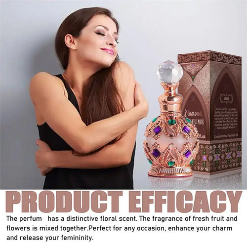 Mandotos International Arabian Rose and Jasmine pheromone perfume for women in a elegant glass bottle with floral accents.