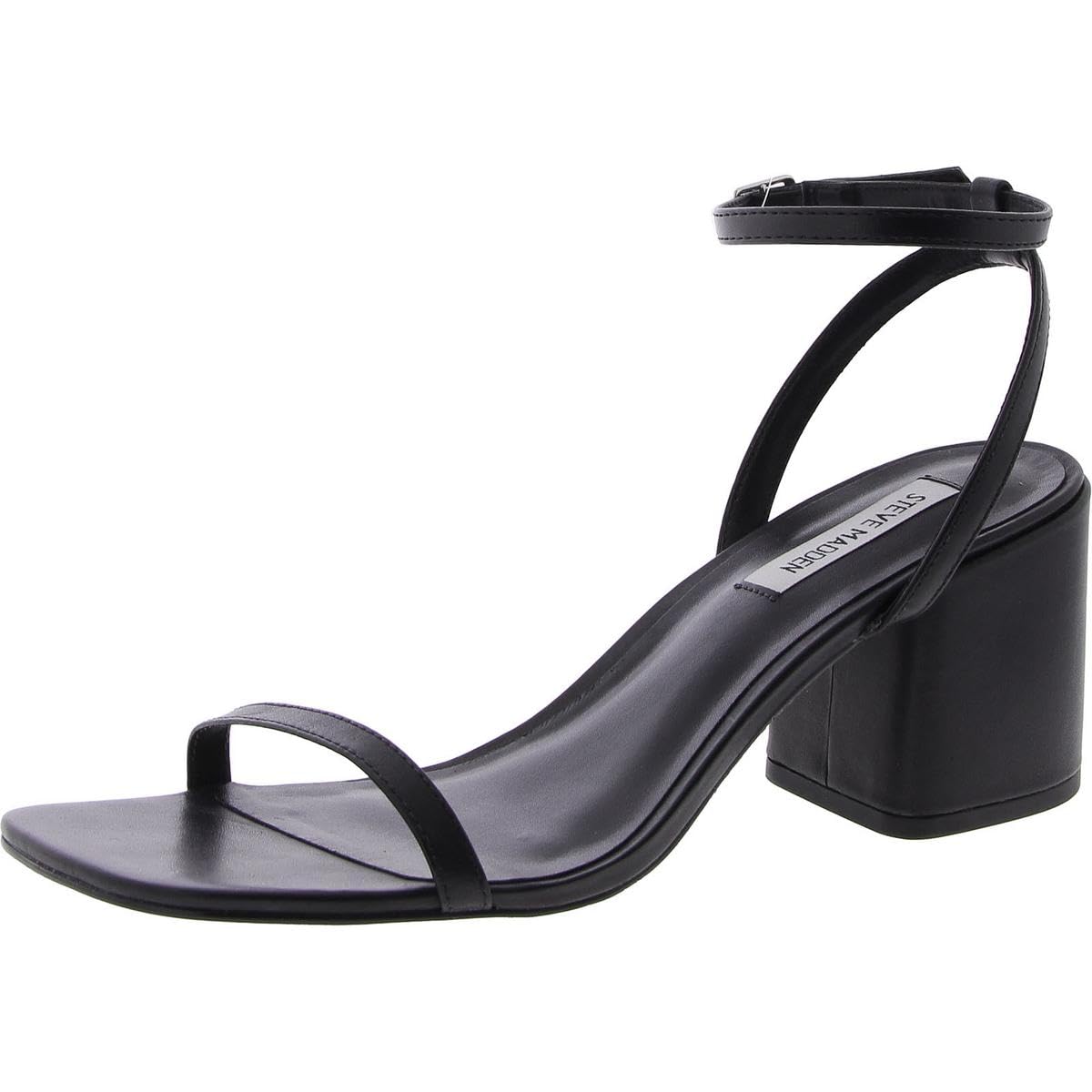 Audrina black leather sandals by MANDOTOS INTERNATIONAL featuring a stylish open-toe design and ankle strap.