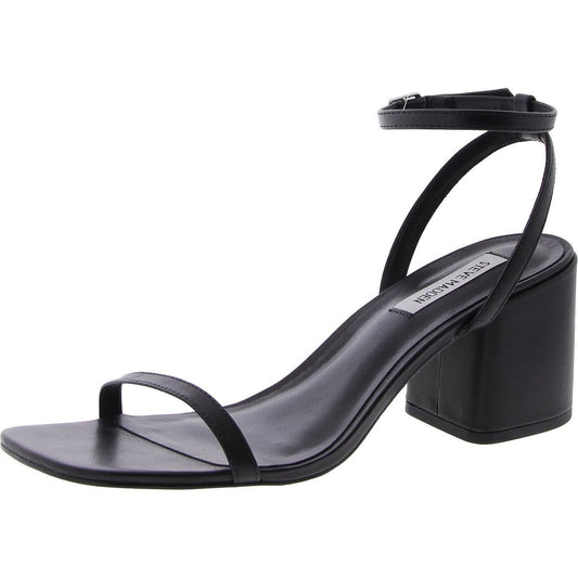 Audrina black leather sandals by MANDOTOS INTERNATIONAL featuring open toe design and ankle strap.