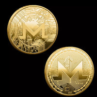 Physical metal crypto currency coin collection featuring Bitcoin, Ethereum, ADA, XRP, and more in a plastic case by MANDOTOS INTERNATIONAL.