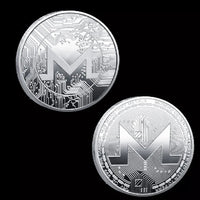 Physical metal crypto currency coin collection featuring Bitcoin, Ethereum, ADA, and more in a plastic case, by MANDOTOS INTERNATIONAL.