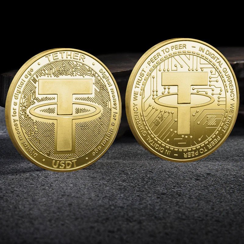 Mandotos International physical metal crypto currency coin collection featuring Bitcoin, Ethereum, Dogecoin, Ripple, and more in a plastic case.