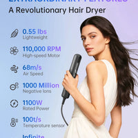 Mandotos International BLDC motor ionic hair dryer with portable design, low noise, suitable for travel and home use.
