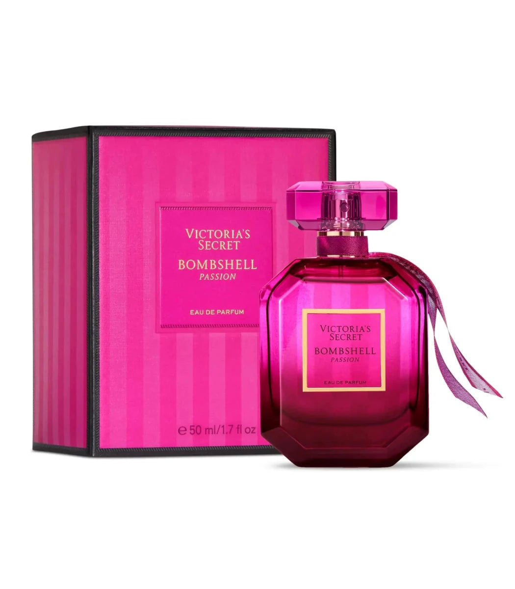 Mandotos International Bombshell Passion Floral Eau de Parfum bottle with sparkling cassis and peony, 1.7 oz, elegant floral fragrance.