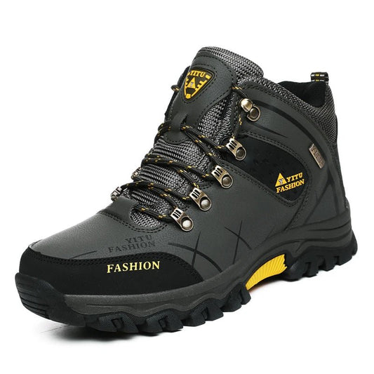 Mandotos International men's winter snow boots with waterproof leather, warm lining, outdoor hiking and work shoe in size 39-47.