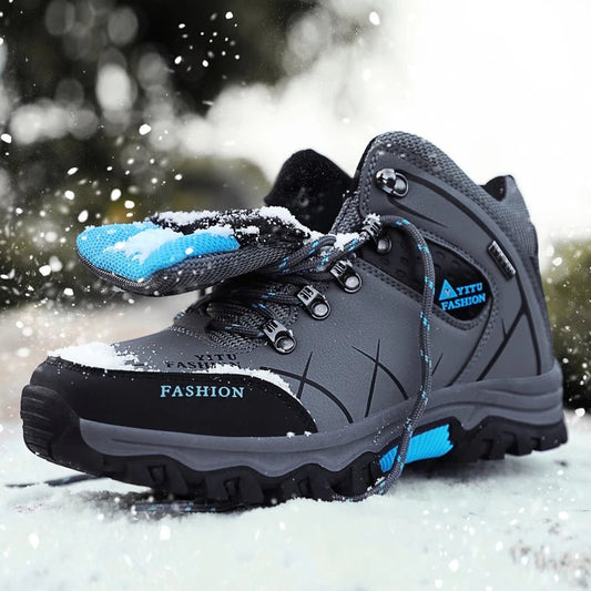 Mandotos International men's winter snow boots, waterproof leather, outdoor hiking and work shoes in size 39-47.