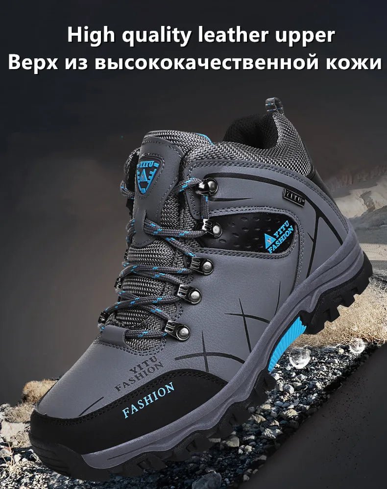 Mandotos International men's waterproof leather winter snow boots, outdoor hiking and work shoes, size 39-47.