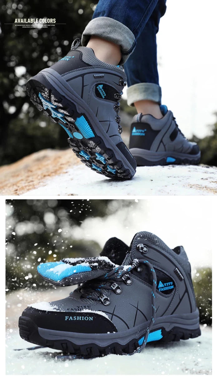 Mandotos International men's winter snow boots, waterproof leather hiking shoes, outdoor work shoes, size 39-47, super warm.
