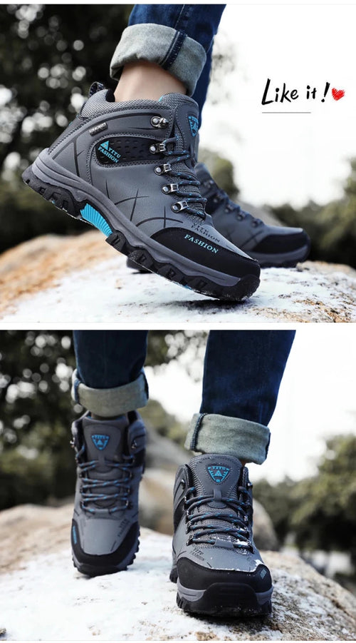 Mandotos International men's winter snow boots with waterproof leather, warm lining, rugged outdoor hiking and work shoes size 39-47.