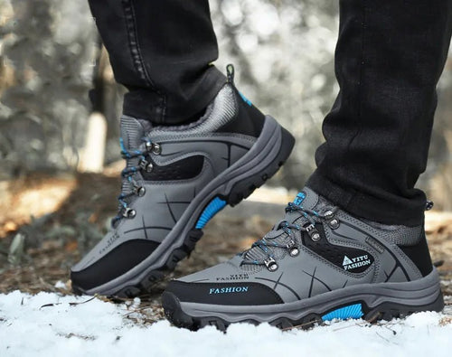 Mandotos International men's winter snow boots, waterproof leather sneakers, outdoor hiking and work shoes, size 39-47.
