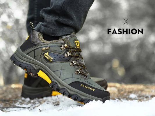Mandotos International men's winter snow boots, waterproof leather, outdoor hiking and work shoes, size 39-47, super warm and durable.