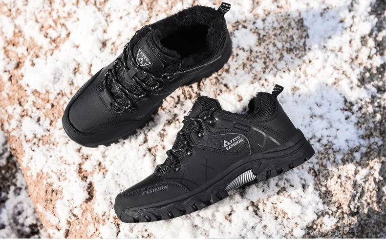 Mandotos International men's winter snow boots with waterproof leather, warm lining, outdoor hiking and work shoe, size 39-47.