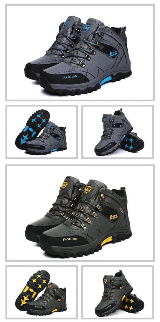 Mandotos International men's winter snow boots, waterproof leather sneakers, outdoor hiking and work shoes, size 39-47.