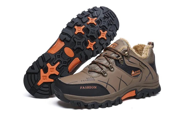 Mandotos International men's winter snow boots, waterproof leather hiking shoes, outdoor work boots, size 39-47.