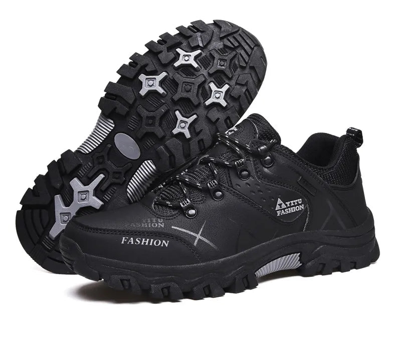 Mandotos International men's winter snow boots, waterproof leather sneakers, outdoor hiking and work shoes, size 39-47.