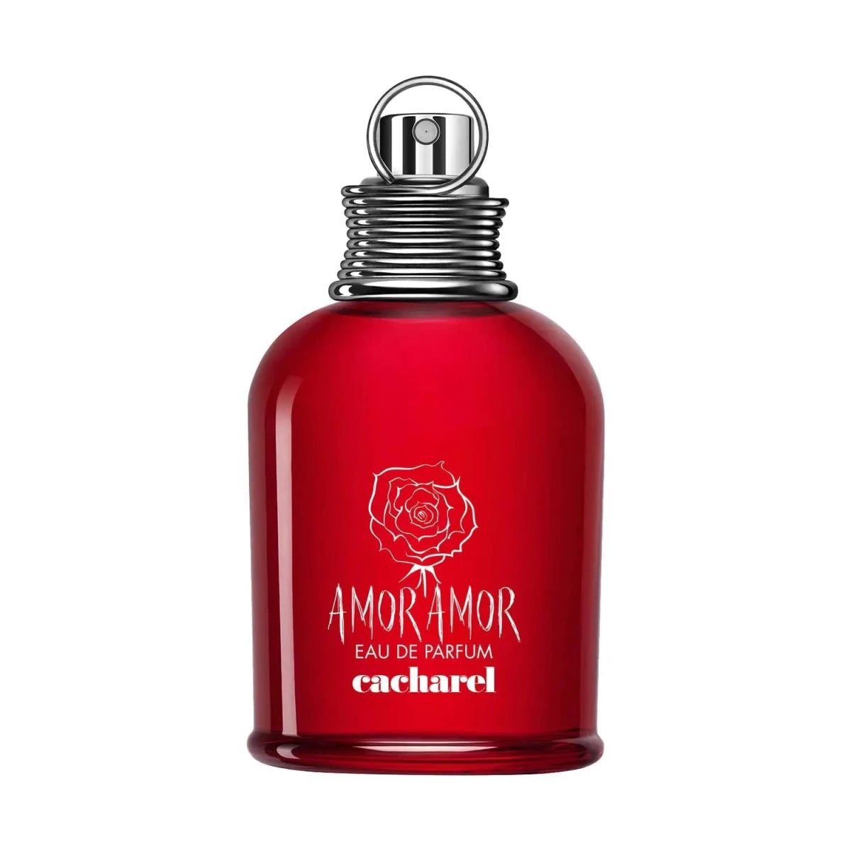 Mandotos International Cacharel Amor Amor Eau de Parfum for women featuring floral, fruity, chypre notes of bergamot, rose, and cedar.