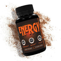Mandotos International caffeine pills for energy boost, alternative to energy drinks, shown in a bottle with 60 pills.