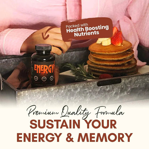Mandotos International caffeine pills alternative to energy drinks, featuring energy gel and gummies in a bottle of 60 pills.