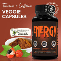 Mandotos International caffeine pills, energy gel, and gummies in a bottle, providing a natural energy boost alternative to energy drinks.