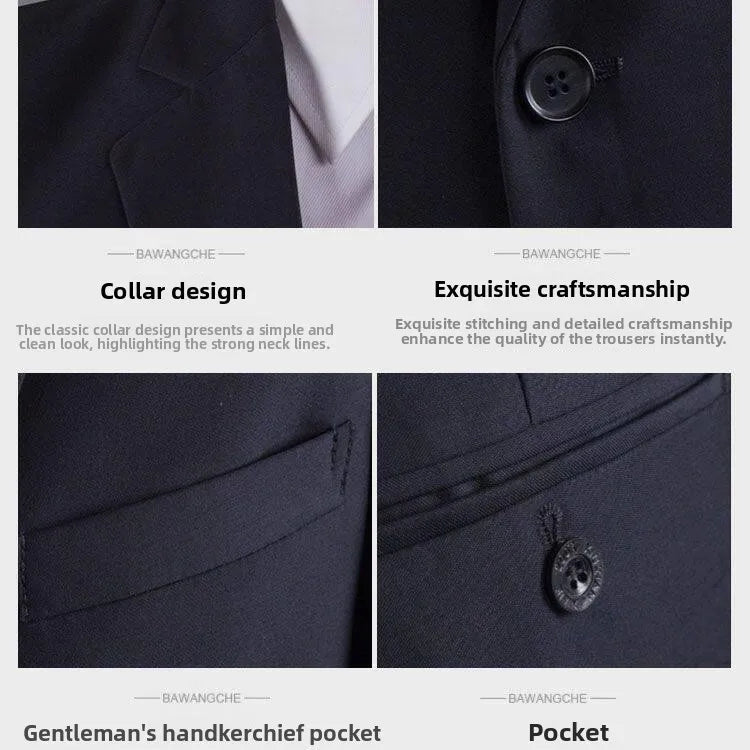 Mandotos International men's casual two-piece cotton suit with double cuffs, suitable for office and business wear in spring, summer, and autumn.