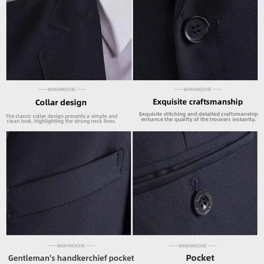 Mandotos International men's casual two-piece cotton suit with double cuffs, suitable for office and business wear in spring, summer, and autumn.
