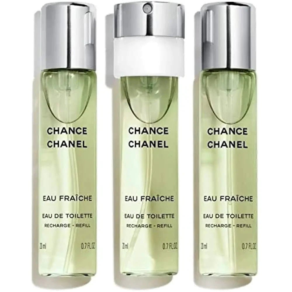 Mandotos International Chanel Chance Fresh Twist spray EDT refills, 3x20ml bottles, for a fresh, floral fragrance experience.