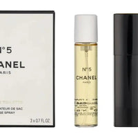 Mandotos International Chanel No. 5 women's EDT trio set featuring three elegant perfume bottles with classic design.
