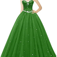 Green sweetheart tulle ball gown for women by MANDOTOS INTERNATIONAL, featuring a fitted bodice and flowing skirt in US24W size.