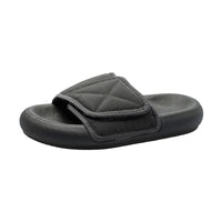 Chic grey beach sandals from MANDOTOS INTERNATIONAL with a comfortable sole and stylish design for seaside wear.
