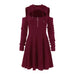 Mandotos International chic hooded zip dress line displayed on a model, featuring a stylish hood and zip-front design.