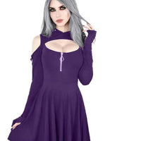 Mandotos International chic hooded zip dress line, featuring a stylish hooded design and front zipper, made with comfortable fabric.