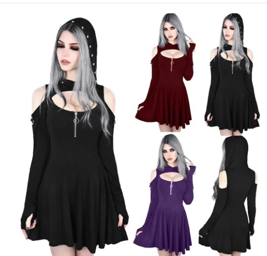 Mandotos International chic hooded zip dress with long sleeves and a stylish design, perfect for casual or trendy outfits.