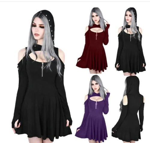 Mandotos International chic hooded zip dress with long sleeves and a stylish design, perfect for casual or trendy outfits.