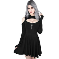 Black hooded zip dress from Mandotos International featuring a sleek, modern design and comfortable fit.