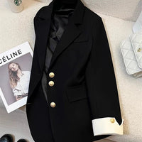 Mandotos International women's blazer coat with stand collar, elegant office outerwear, tailored fit and stylish design.