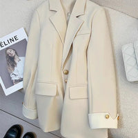 Mandotos International women's blazer coat with stand collar, elegant office outerwear, tailored fit, stylish formal wear.
