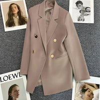 Mandotos International women's blazer coat with a chic stand collar, elegant office outwear, tailored for a sophisticated look.